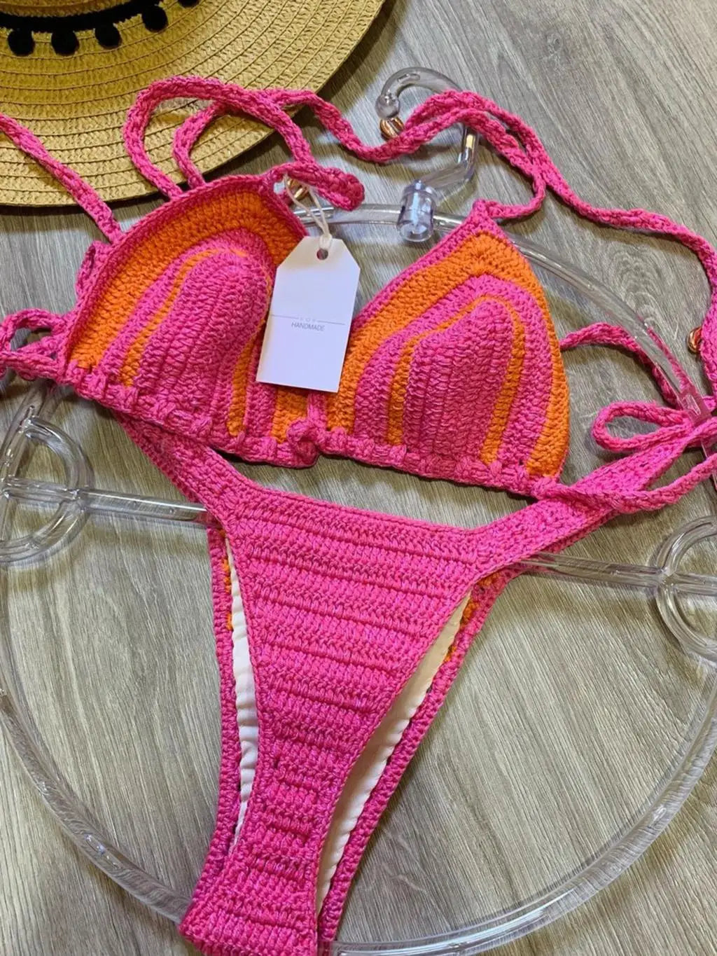 2024 Crochet Handmade Bikini Sets Sexy String Brazil Bathing Suit Swimsuit Swimwear Boho Beachwear For Women Vacation Outfit