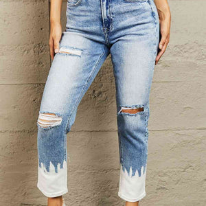 BAYEAS High Waisted Distressed Painted Cropped Skinny Jeans