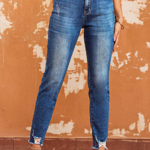 Raw Hem Skinny Jeans with Pockets