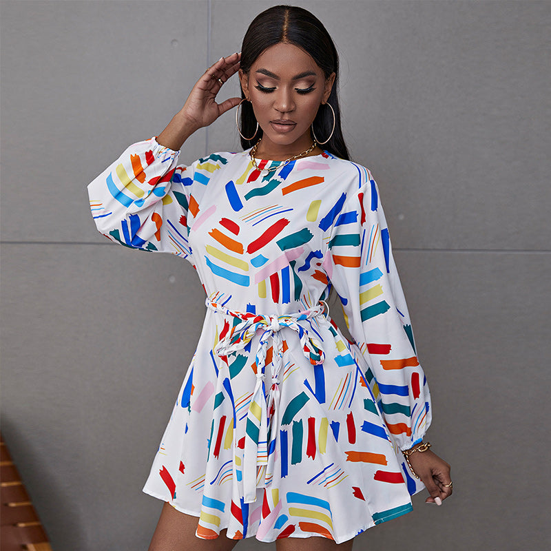Color Block Printed Spring Autumn Mini A-Line Dresses Holiday Beach La Global Fashions GC Color Block Printed Spring Autumn Mini A-Line Dresses Holiday Beach La Global Fashions GC