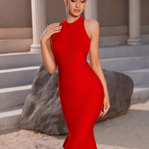 Sexy Backless Women&#39;s Mermaid Bandage Dress Elegant Halter Sleeveless Party Celebrity Evening Bodycon Club Dresses Outfits