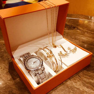Diamond Watch Necklace Earring Bracelet Sets