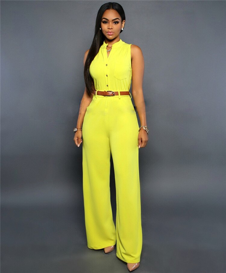Formal Jumpsuit Wide Leg Pant Women Office Solid Color Sleeveless