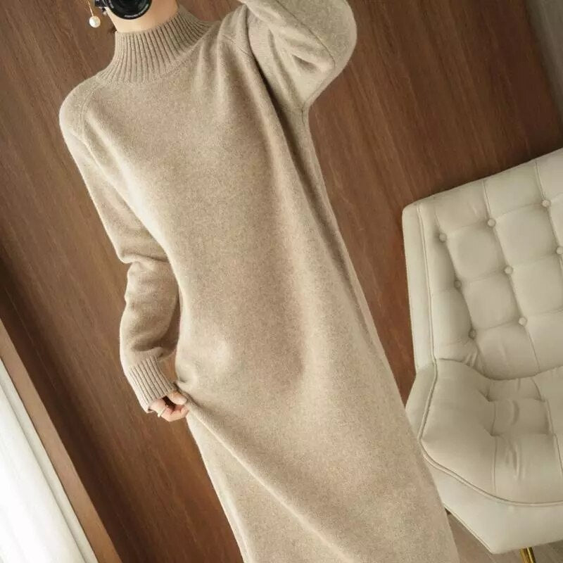 Mid-long Knitted Loose Straight Solid Pullover Sweater