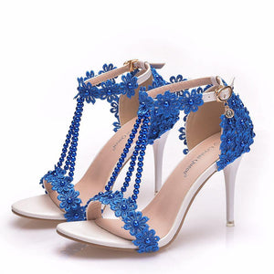 Luxury shoes female designer flower party high heels