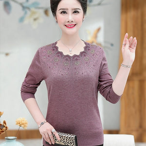 Middle Aged Women's Pullover Female Wool Sweater