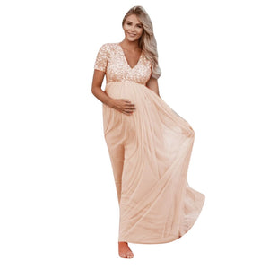Maternity Dresses For Photo Shoot Pregnancy Dress Sequined Solid Women Pregnants Maternity Photography Props Short Sleeve Dress
