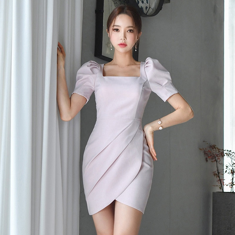 New Arrival Fashion Summer Korean Mini Party Dress Women OL Elegant Temperament Retro Short Sleeve Folds Slim Asymmetrical Dress Lavender / XL / China New Arrival Fashion Summer Korean Mini Party Dress Women OL Elegant Temperament Retro Short Sleeve Folds Slim Asymmetrical Dress Lavender / XL / China