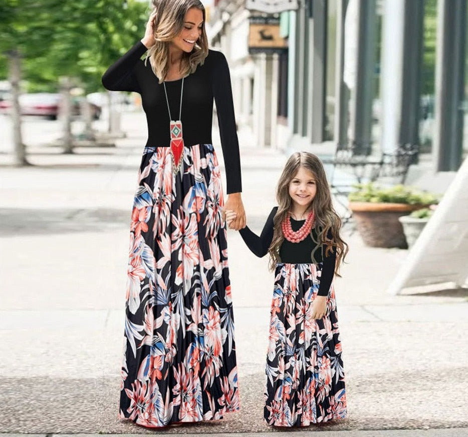 Mom and daughter dress Autumn Summer Patchwork Floral Long Dress For Mommy and me clothes Mother and daughter clothes