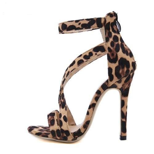 Leopard Open-toed Thin heels Elegant Buckle Strap Pumps