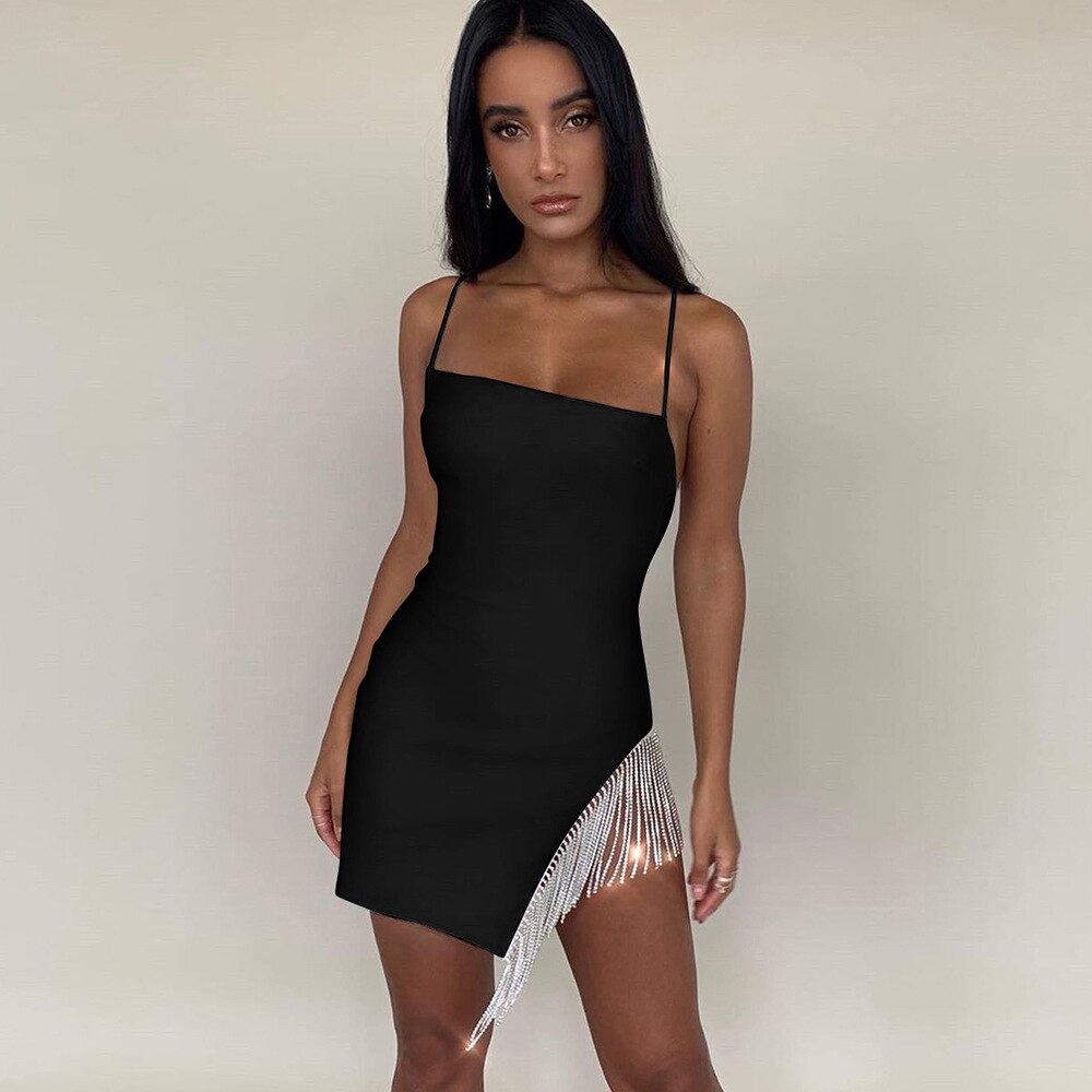 Tassel Strapless Sleeveless Bodycon Dress M / Black