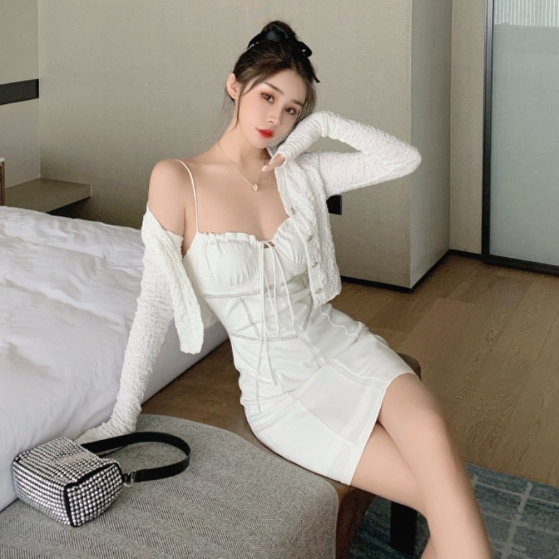 short diamond dress Bodycon Diamond Strap Mini Dress Short Long Sleeve Cardigan – Global  Fashions GC