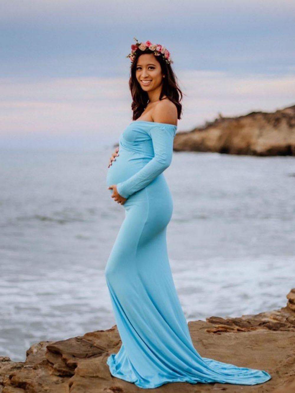 Long Sleeve Maxi Maternity Dress for Photography Props Elegant Pregnancy Clothes Pregnancy Dress Pregnant Photo Shoot Clothing