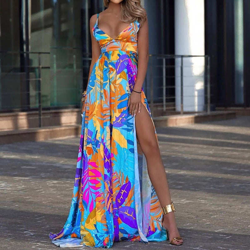 Sundress Spring 2022 New Leaf Four-Sided Stretch Dress Bohemian off-the-Shoulder Strap Tube Top Mop Dress Boho Vacation Maxi Dresses