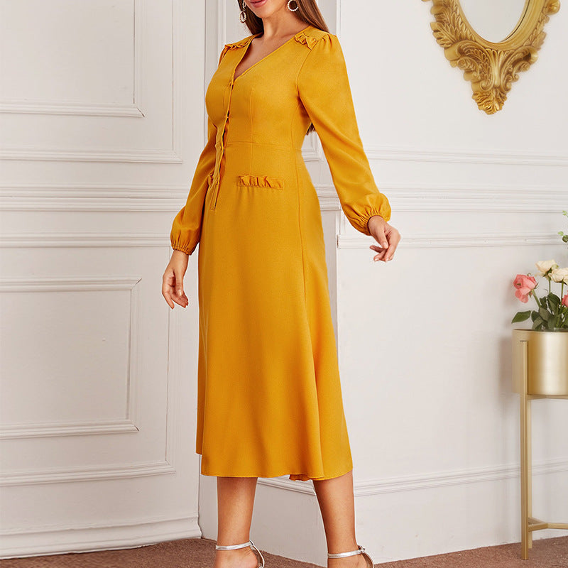 belly yellow dress Women Clothing Dress Business Style Leisure Professional Belly Coverin – Global Fashions GC