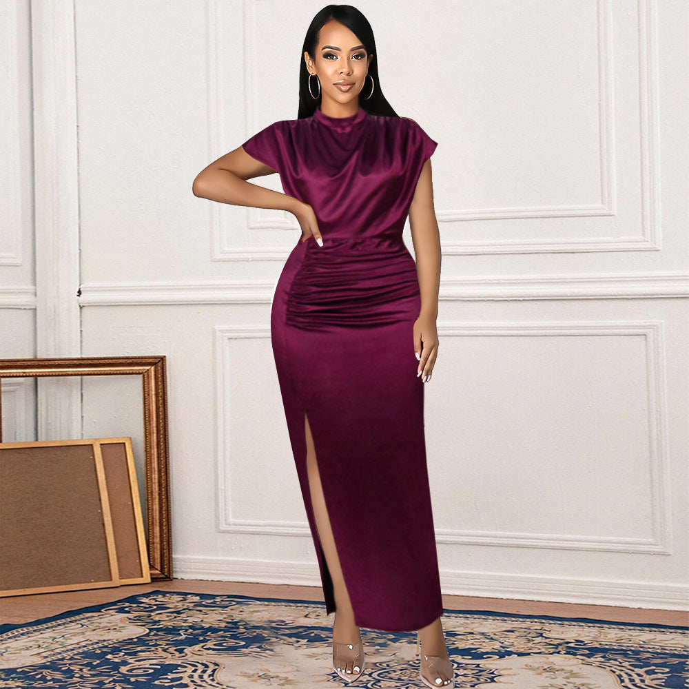 New Maxi Dress Solid Color Dress High Waist Temperament Commuter Red Song Dress Maxi Dresses M / Burgundy New Maxi Dress Solid Color Dress High Waist Temperament Commuter Red Song Dress Maxi Dresses M / Burgundy