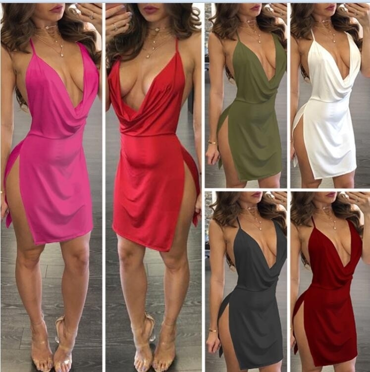 PMUYBHF Women Summer Outfits Solid Color V Neck Backless Flared