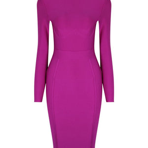BEAUKEY Long Sleeve Knee Length Top Quality HL Bandage Dress Office Lady Bodycon Dress Color Black Wine Red Purple Club XL