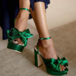 Luxury Brand Design Ladies Solid Thick High Heels Sandals Fashion Bow Platform Summer women&#39;s Sandals Party Elegant Shoes Woman