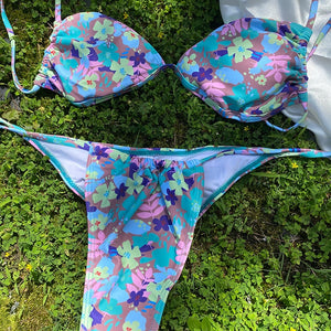 COOBBU Sexy Push Up Bikinis Thongs Swimsuit Women 2022 Summer Beachwear Folds Bandage Bathing Suit Solid Swimwear Bikini Sets