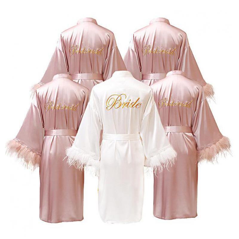 DongKing Bride Crown Robe Golden Glitter Print Kimono Robes Wedding Gift  Faux Silk Bachelorette Bride Robes Love Dress 5 Colors - AliExpress