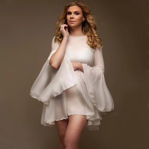 White Chiffon Maternity Photo Shoot Dresses Flare Sleeve See Through Pregnancy Photography Dress