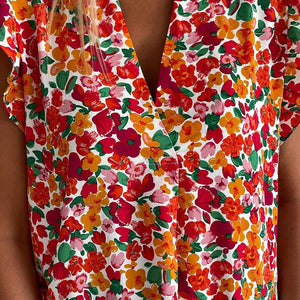 Ruffle Sleeve V-Neck Floral Dress