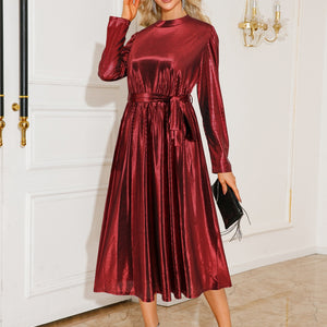 Tie Waist Long Sleeve Midi Dress