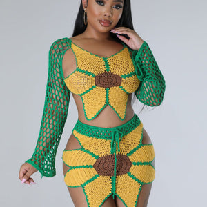 Ladies Beach Suit Sexy Hand Crocheted Sunflower Suit Crisscross