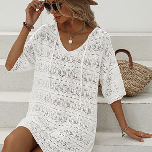 Summer Women Clothing Hollow Out Cutout Vacation Beach Dress Sun Protective Blouse