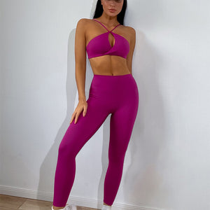 Yoga Clothes Women Fashionable Sexy Twisted Bra Irregular Asymmetric Hip Lifting Pleated Trousers Yoga Suit