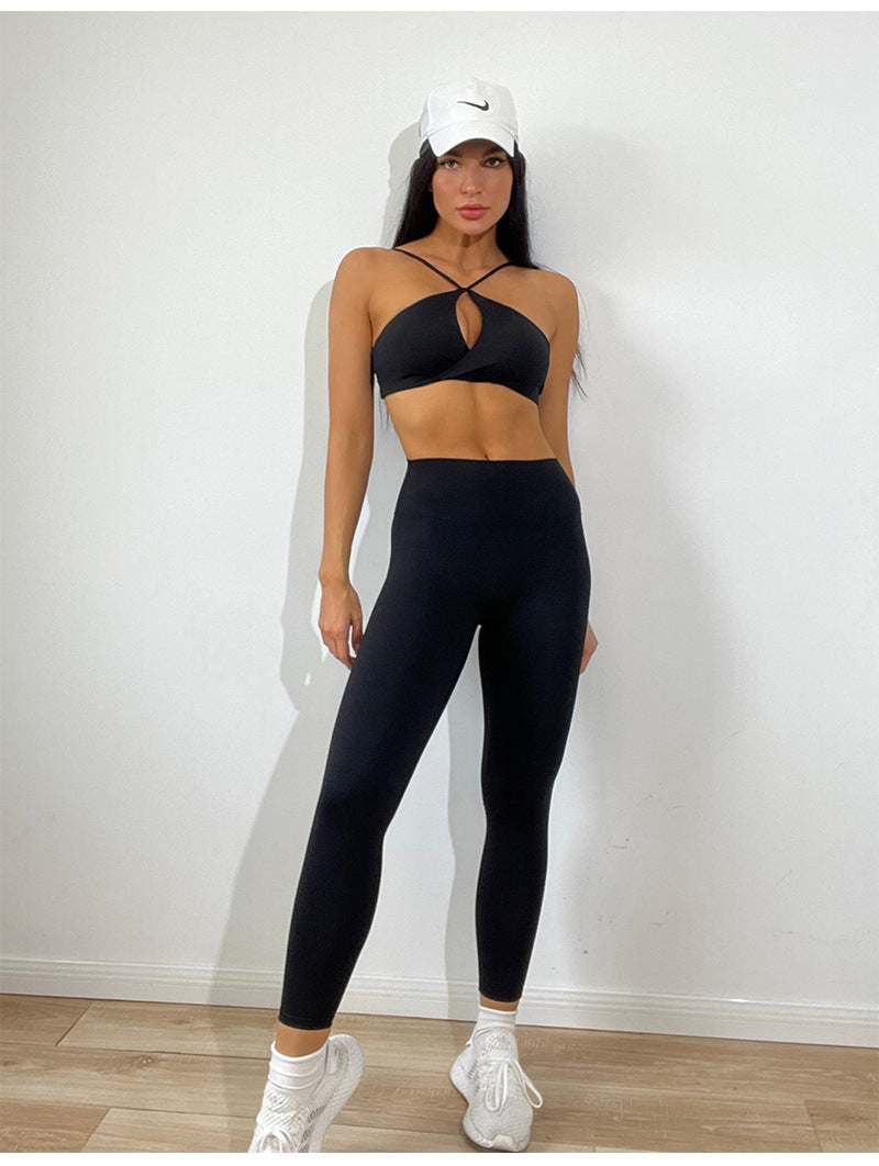 Yoga Clothes Women Fashionable Sexy Twisted Bra Irregular Asymmetric Hip Lifting Pleated Trousers Yoga Suit