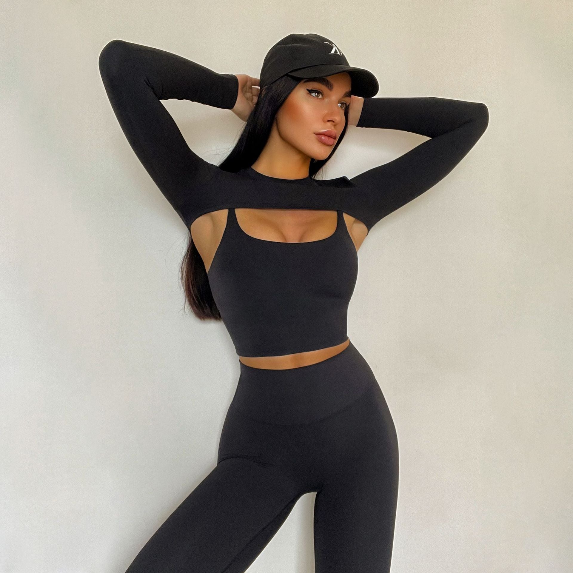 Yoga Women Workout Clothes Sling Beautiful Back Sports Underwear Long Sleeve T Shirt Trousers Workout Clothes Suit