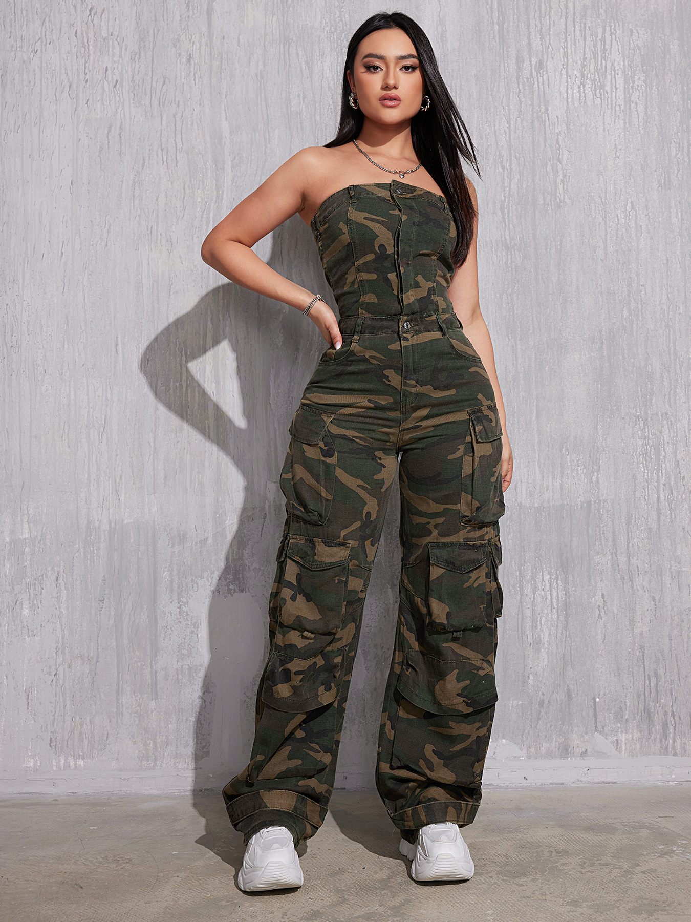 Women New Denim Jumpsuit Camouflage Overalls