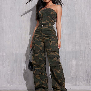 Women New Denim Jumpsuit Camouflage Overalls