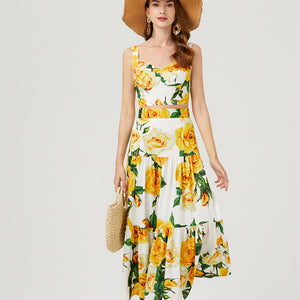 Women Summer Floral Short Strapless Top High Waist Skirt Two Piece Set