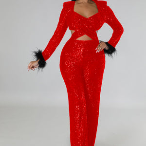 Autumn Winter Long Sequined Feather Hollow Out Cutout Out Slim Fit Long Sleeve Socialite Gathering Jumpsuit
