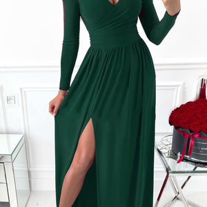 Slit Surplice Long Sleeve Maxi Dress