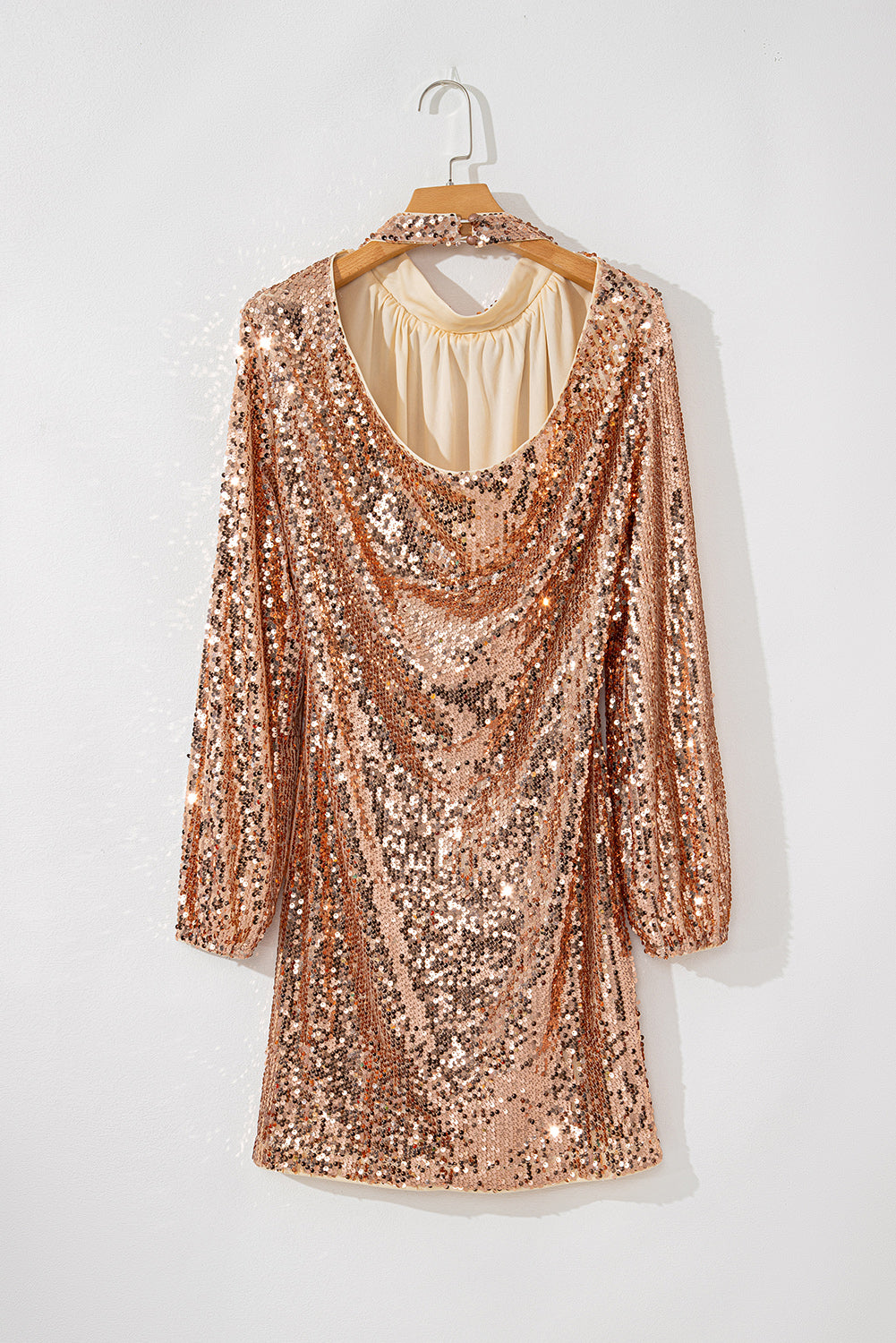 Backless Sequin Mock Neck Long Sleeve Mini Dress Global Fashions GC Backless Sequin Mock Neck Long Sleeve Mini Dress Global Fashions GC