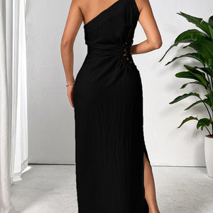 Honey Slit One Shoulder Sleeveless Maxi Dress