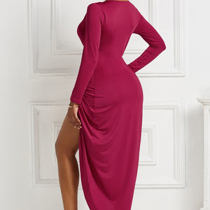 High-low Ruched Surplice Long Sleeve Dress