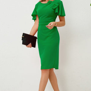 Slit Round Neck Flutter Sleeve Dress