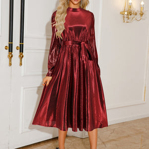 Tie Waist Long Sleeve Midi Dress