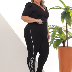 Calça Legging Feminina Plus Size Levanta Bumbum Cintura Alta Total Black Confortável Algodão Tecido Leve Premium