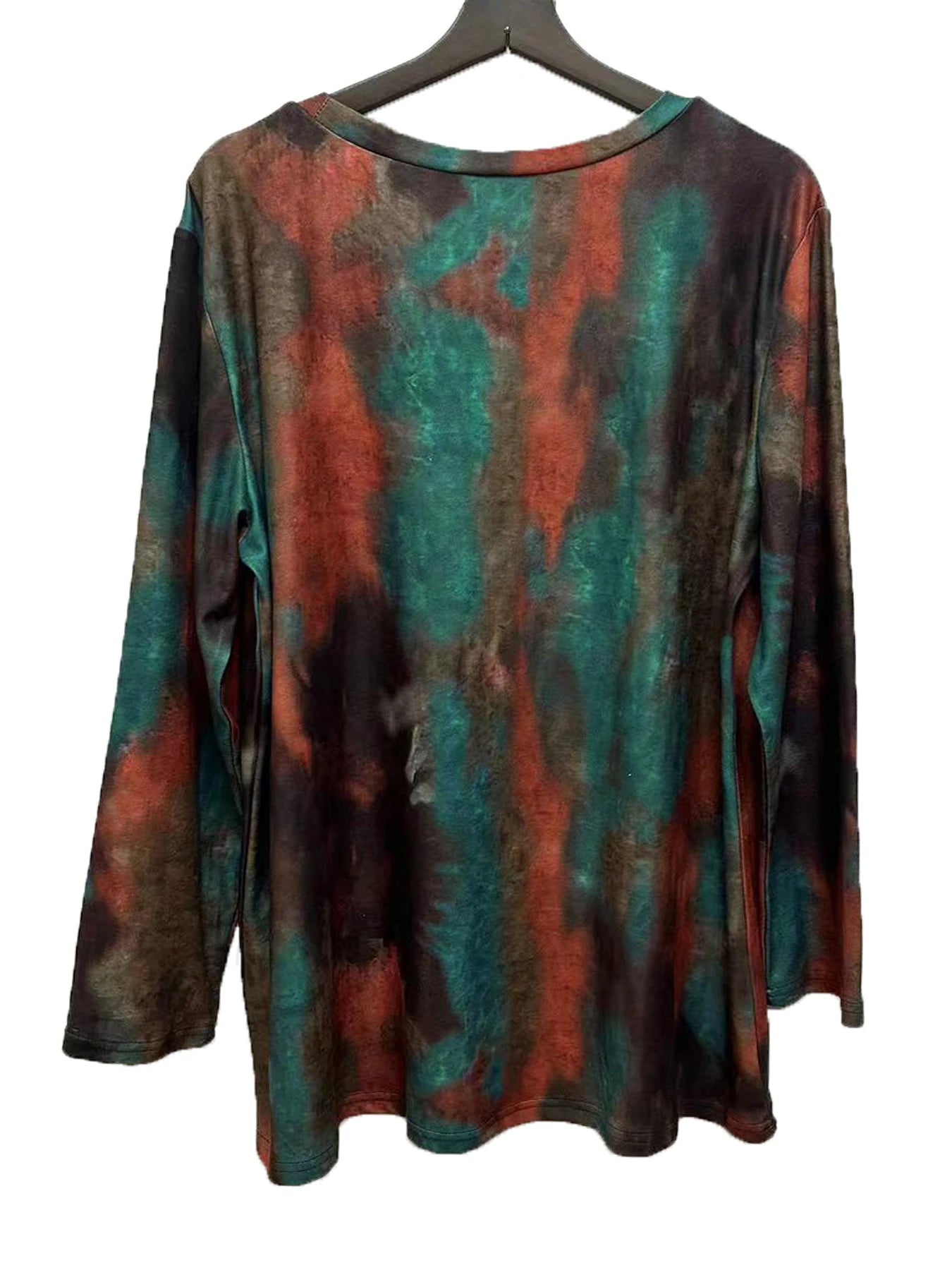 Plus Size Women's Casual T-shirt Tie Dye Long Sleeve Round Neck High Stretch T-shirt