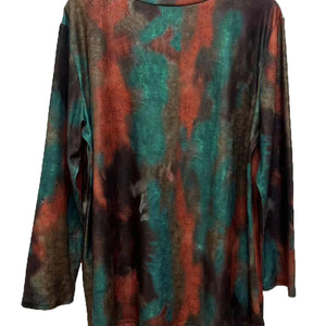 Plus Size Women's Casual T-shirt Tie Dye Long Sleeve Round Neck High Stretch T-shirt