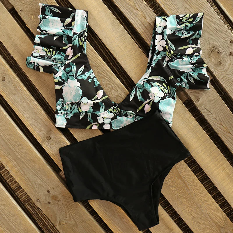 2024 Print Swimwear Women High Waist Bikini Ruffle Swimsuit Push Up Bikinis Set Bathing Suit Beach wear Summer Biquini Female