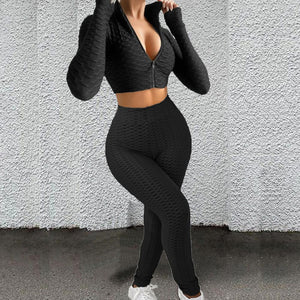 Women Sports Tracksuit Sexy Slim Crop Top High Waist Pants Two Piece Set 2021 Autumn Skinny Running Outfits Jogger Sportswear