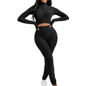 Women Sports Tracksuit Sexy Slim Crop Top High Waist Pants Two Piece Set 2021 Autumn Skinny Running Outfits Jogger Sportswear