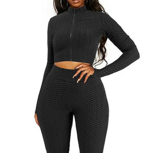 Women Sports Tracksuit Sexy Slim Crop Top High Waist Pants Two Piece Set 2021 Autumn Skinny Running Outfits Jogger Sportswear